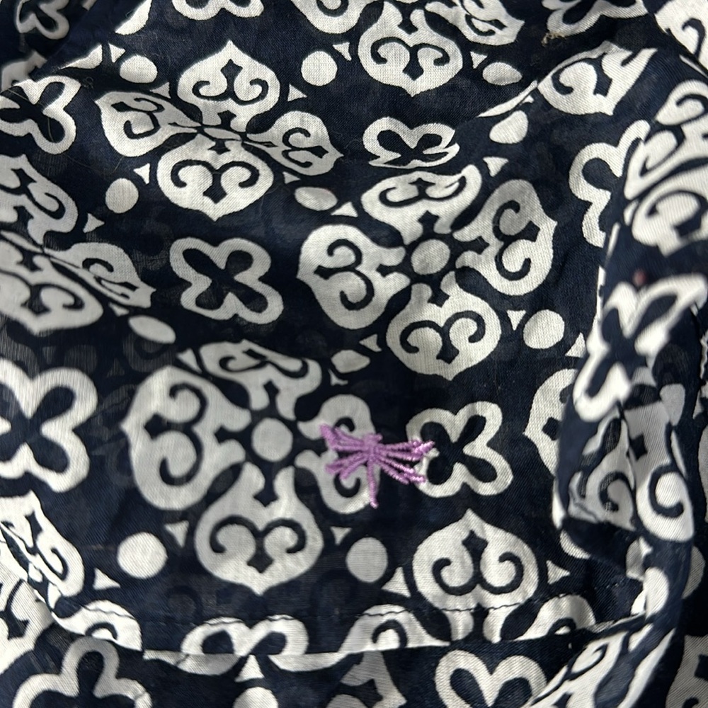 Talbots Womens Small Shirt Navy Blue White Medallion Print Button Down Cotton X - Picture 7 of 8